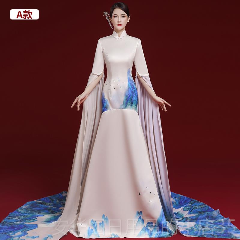 高档模特走考旗袍2025新演出端大气古秀筝演奏艺声高乐表演主持礼