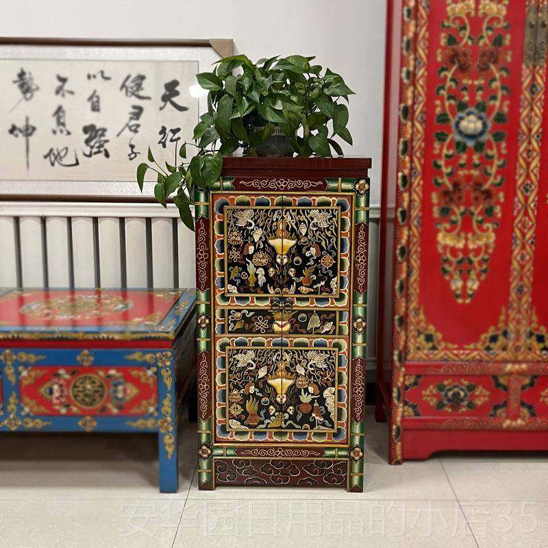 高档藏式家具风格手绘上下角柜制仿摆件地柜古实木尺寸定做彩绘边