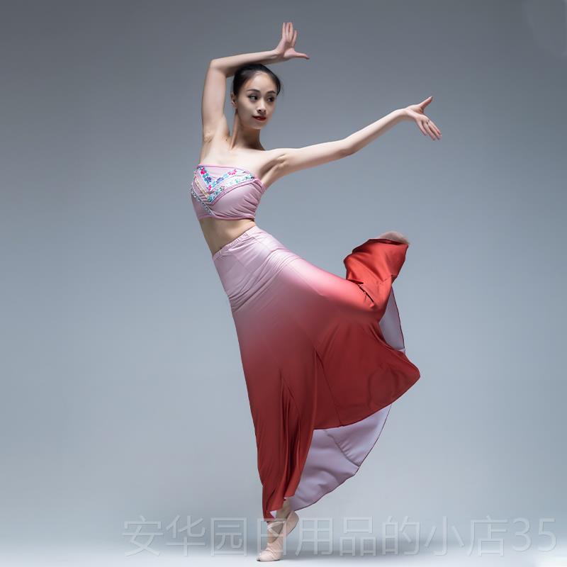 高档傣族蹈演出服练舞服女少数民艺族孔雀舞功鱼尾半身裙考表演服