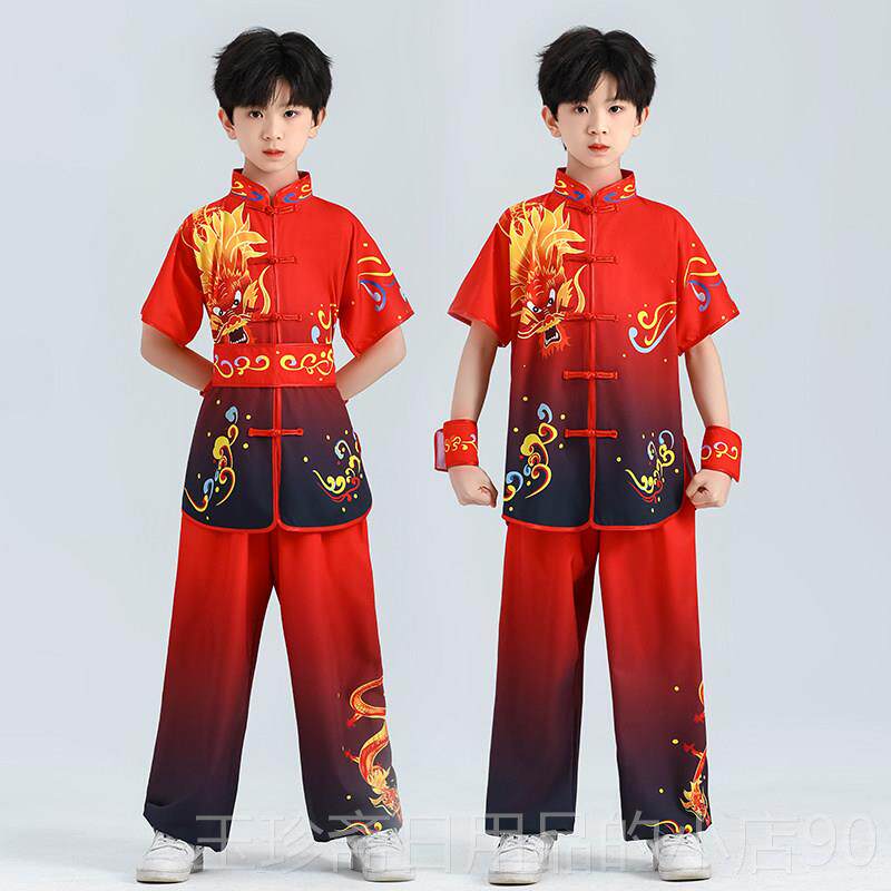 正品儿童武服装表演服女练功男术童短袖武术操学生武馆训练演太极