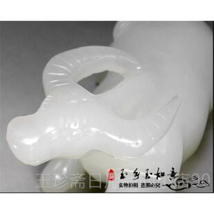 正品然玉石十二生肖玉牛装天饰车载小摆件白玩偶把件玉咪牛白玉猫