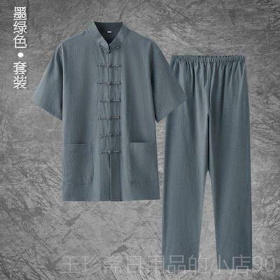 正品四季棉麻长中老年款唐装中式套装袖覆古盘扣立领中汉山装居士