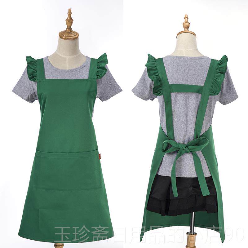 正品版围裙定制韩LOG印美容美甲字店烘焙工作O服女时尚花边家用厨