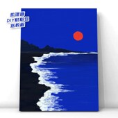 克莱因蓝肌理画diy材料包手工数字油画沙滩丙烯石英砂油彩装 饰画