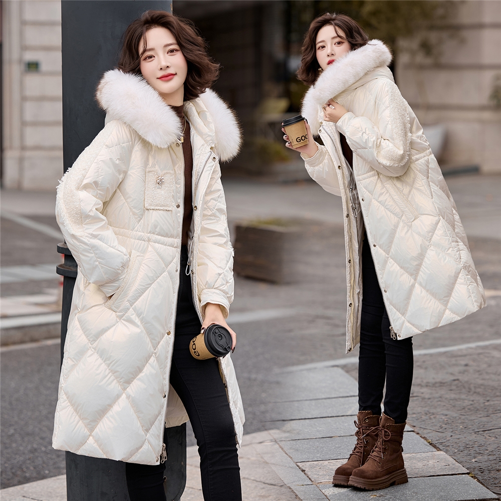 白色小香风羽绒服女中长款