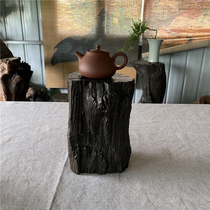 阴沉木厚垫子铁壶玻璃壶垫茶道配件千年乌木创意花盆瓶工艺品底座