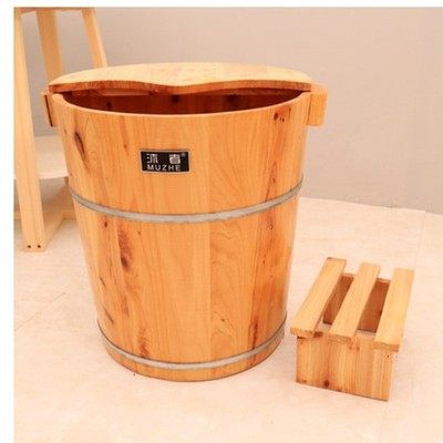 40cm圆边香柏木泡脚木桶足三里足浴桶家用洗脚加厚实木足浴盆带盖