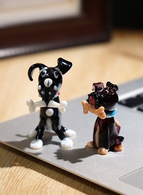 大师工艺手工玻璃狗狗小摆件琉璃创意柜台桌面装饰纯手作工艺品