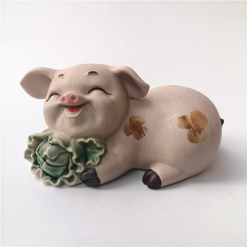 石湾公仔陶瓷家居装饰摆件客厅礼品纯手工生肖猪生菜玉米盆满钵满