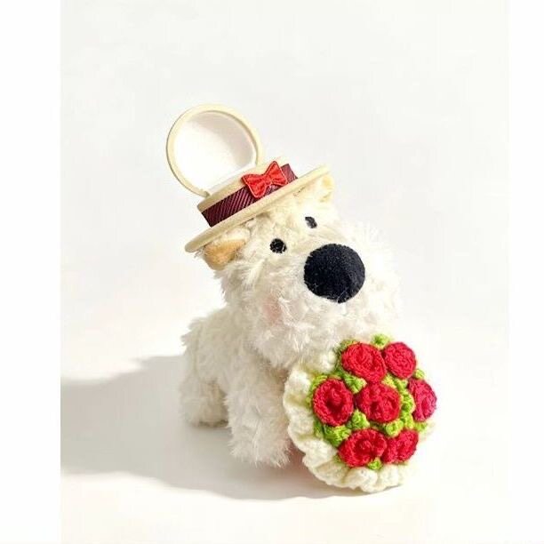 新款西高地小狗捧花玩偶戒指盒玩偶生日求婚表白送女友浪漫礼物