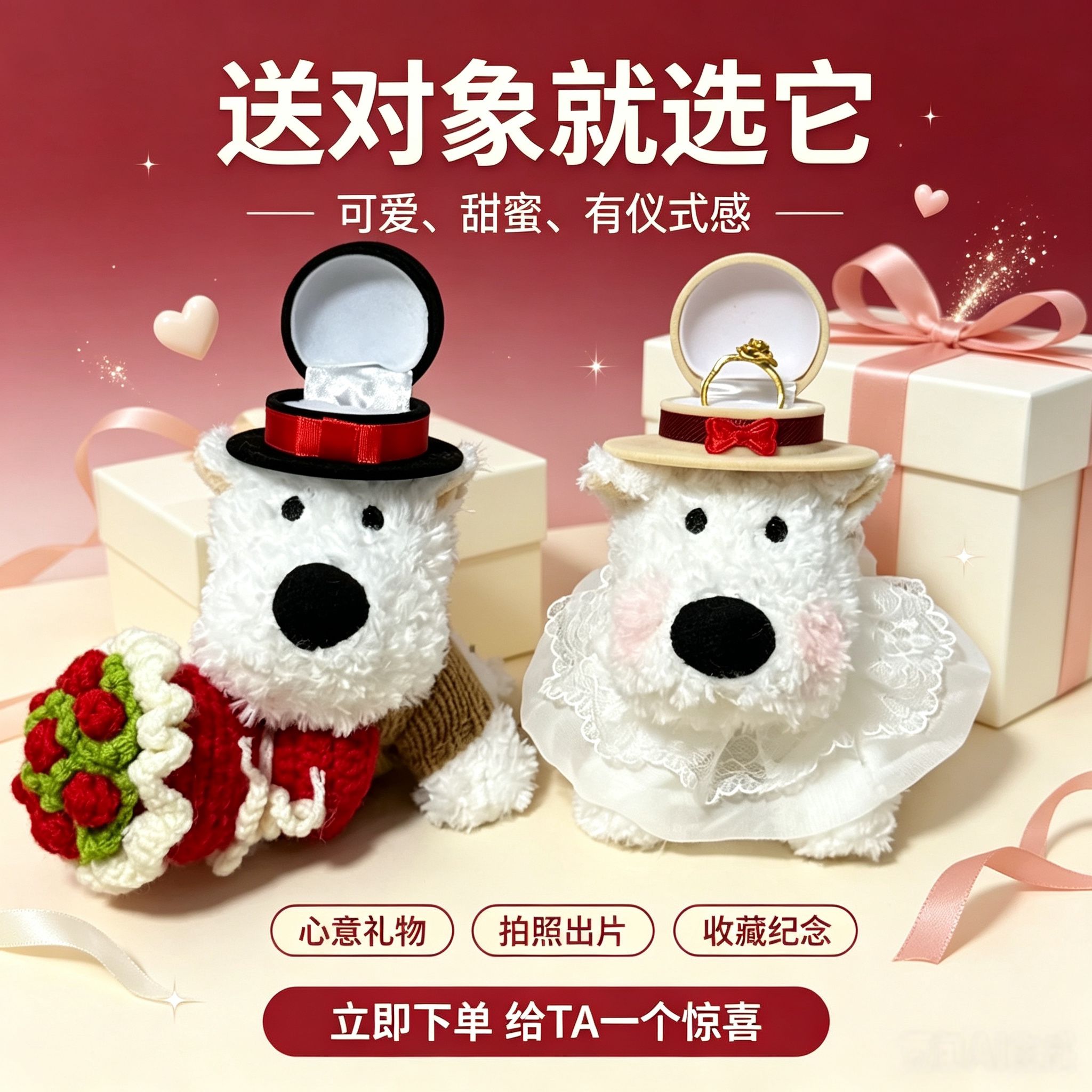 求婚西高地戒指盒小狗可爱毛绒玩偶七夕惊喜盒送女友求婚礼物图片