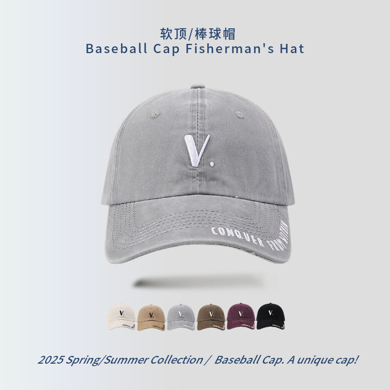 2025新款户外运动字母V刺绣棒球帽男女同款65cm大头围鸭舌帽子