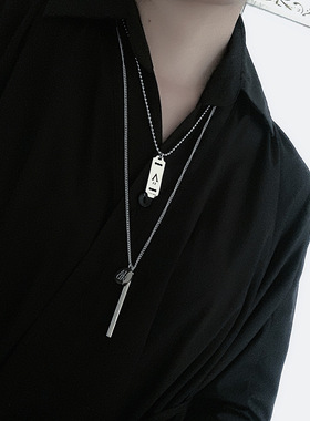 原宿港风ins潮个性嘻哈多层钛钢项链男女情侣吊坠配饰几何潮流