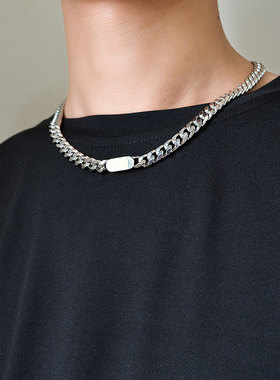 新款欧美粗链条拼接项链男士钛钢锁骨链嘻哈ins网红潮金属古巴链