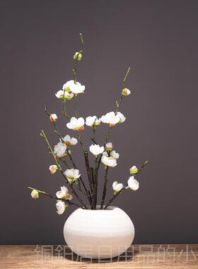 高档新中式白色素陶瓷花瓶套装摆件简约梅花花干花器厅客烧腊梅插