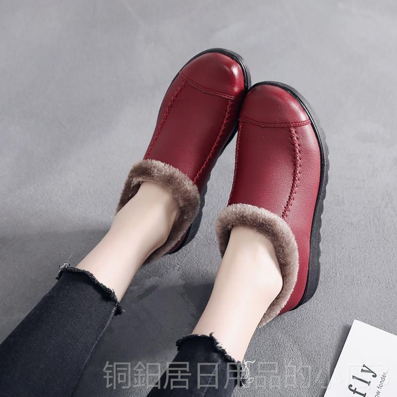 高档妈棉女冬妈保暖加鞋绒平底中年人女鞋中老年皮棉鞋女老保暖鞋