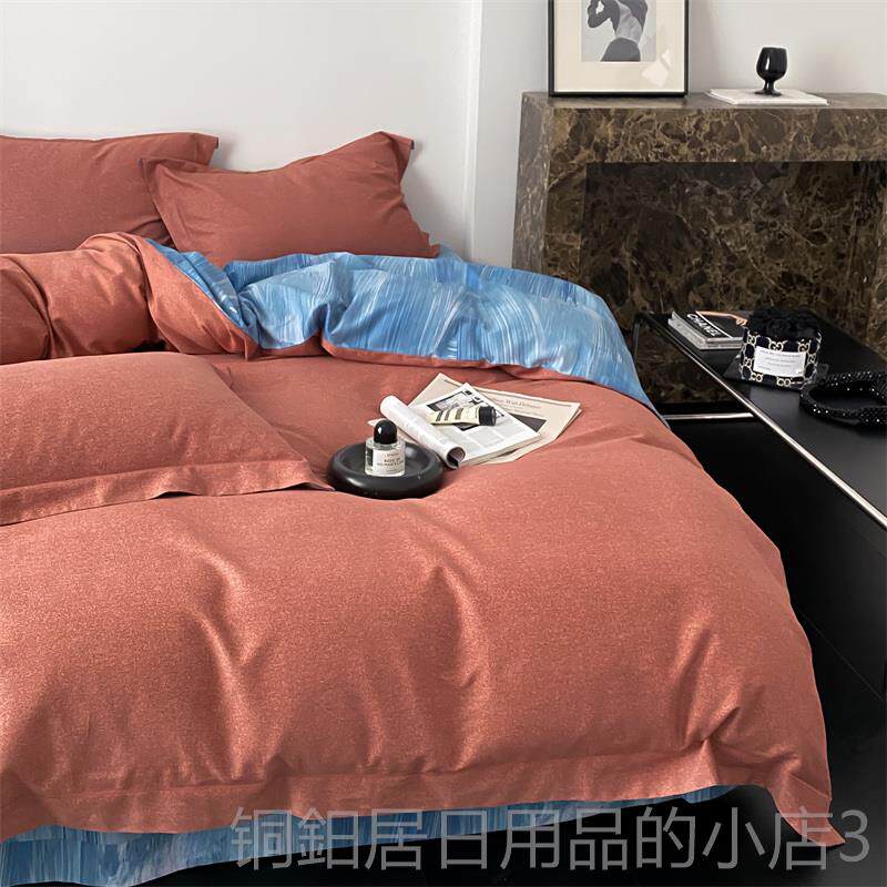 高档全棉加厚简约套磨80支四件套被床单出口欧美毛子保暖床格上用