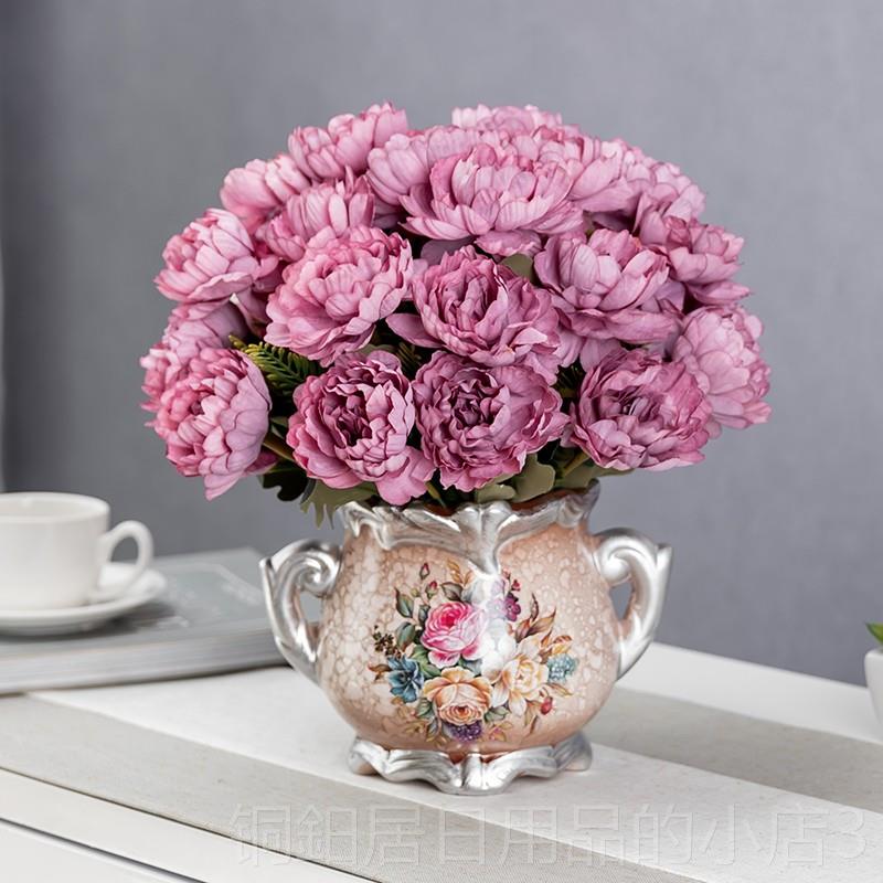 高档居欧式 花装饰餐桌摆设花假花室内仿真插花家摆客厅背景陶瓷