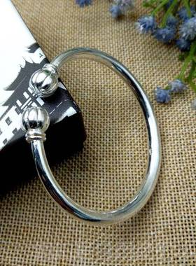 高档99固9炼纯银手炼打开蒜体大银手手工定制南瓜头银手炼礼物