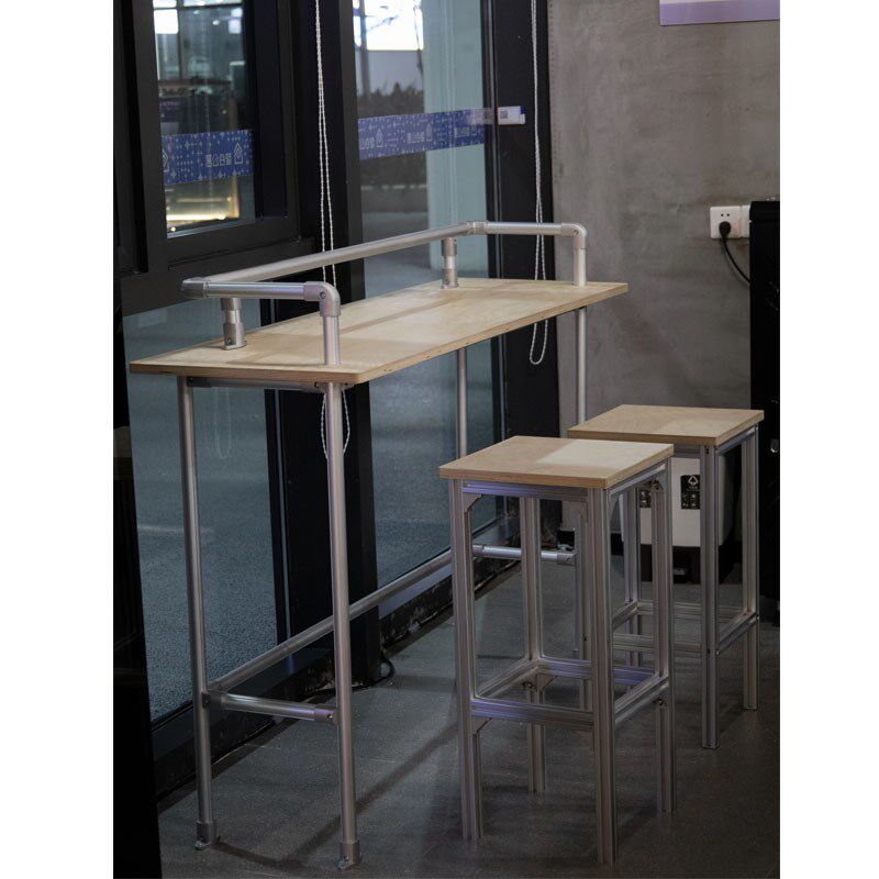 吧台桌奶茶店铝材咖啡厅长条桌子酒吧清吧工业风桦木高脚桌椅组合