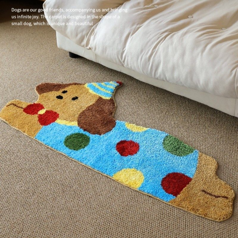 多巴胺床边地毯卧室客厅沙发茶几地垫可爱趴趴狗植绒防滑簇绒地毯