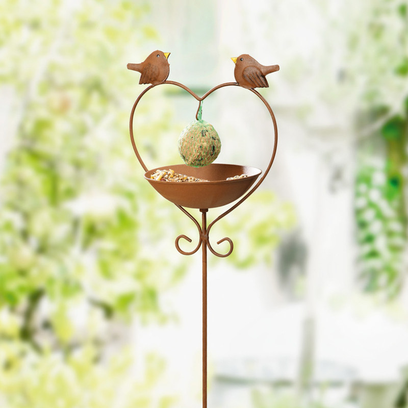 铁艺小鸟喂鸟盘花插喂鸟器喂水盆雨接水盘可爱心形仿锈色接雨盘地,家居饰品,落地摆件,淘宝优惠券,粉丝福利购,淘宝优惠卷