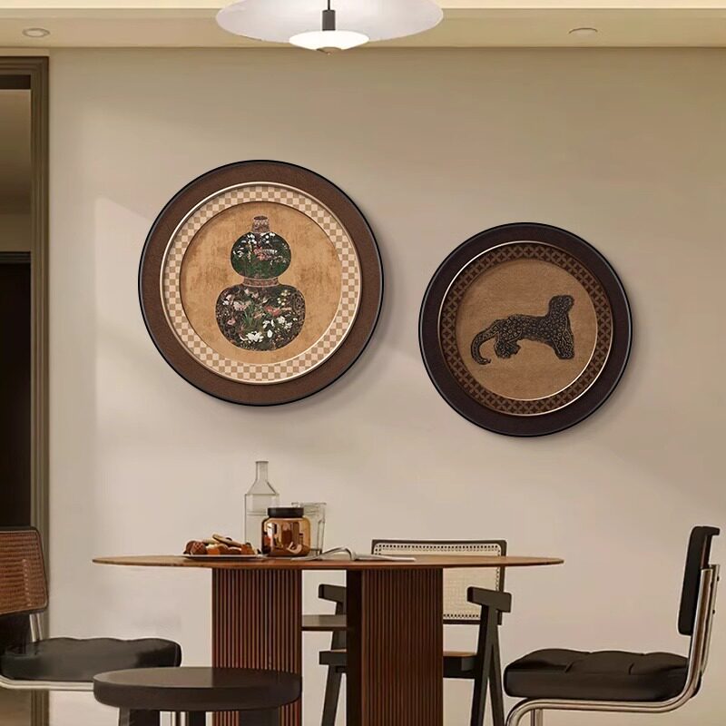 法式中古风客厅挂画复古金钱豹沙发背景墙壁画餐厅卧室装饰画圆形,家居饰品,现代装饰画,淘宝优惠券,粉丝福利购,淘宝优惠卷