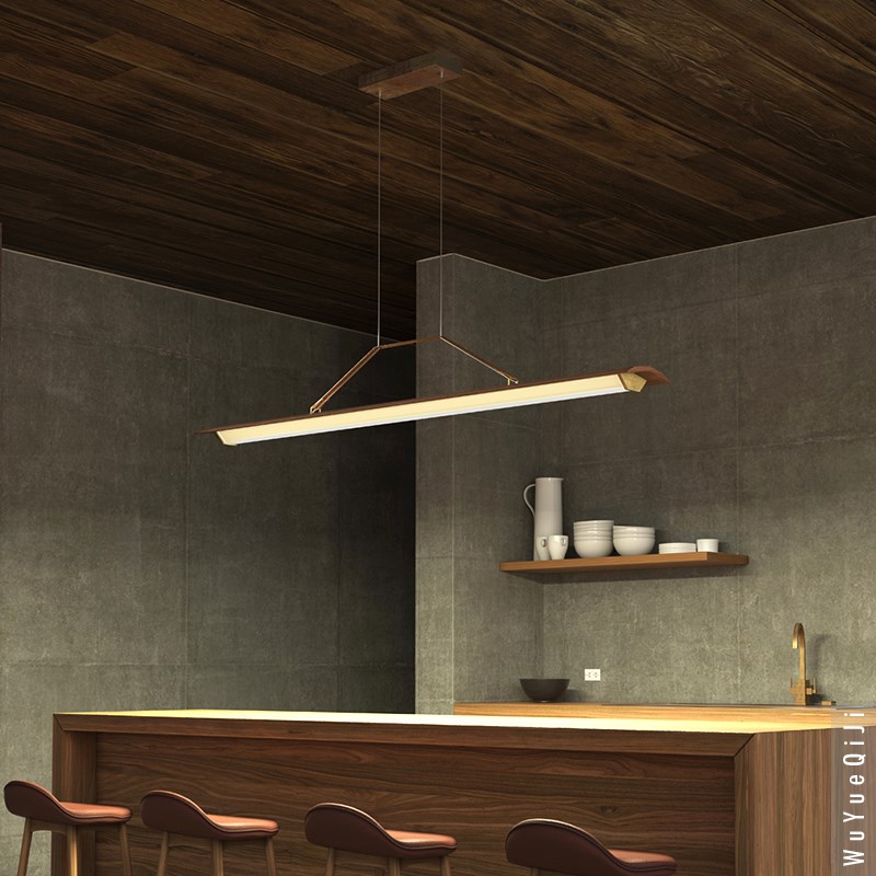 意式创意设计餐桌吧台长条木艺吊灯茶室前台办公室原木色简约灯具