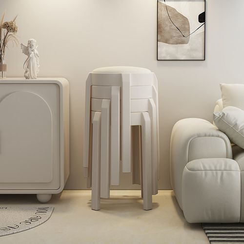 塑料凳子加厚家用可叠放高级感软包圆凳高板凳餐厅备用凳餐桌椅子