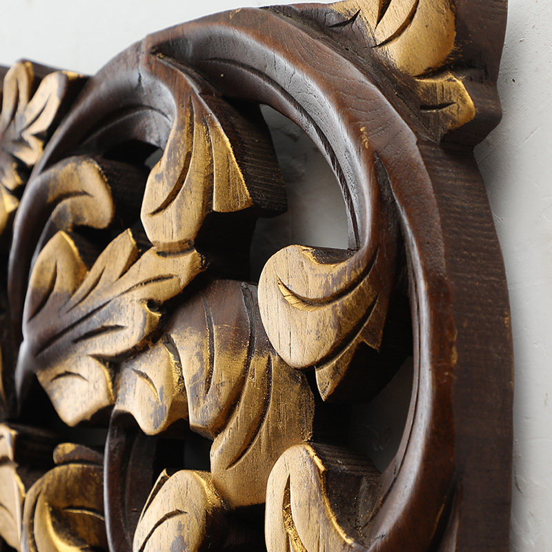 异丽家居泰国柚木雕花板壁饰玄关挂件镂空雕花板样板房装饰木挂画