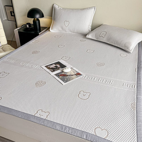 夏季冷感凉豆豆凉席三件套新款冰丝席平铺款空调席折叠式软席子