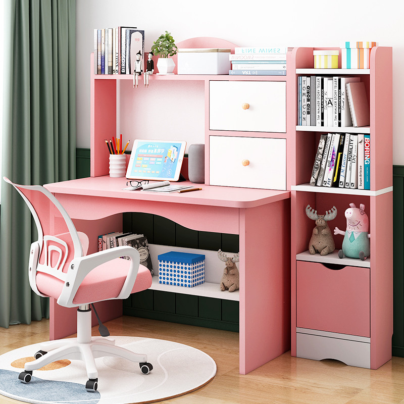 儿童书桌电脑桌书架小学生卧室写字学习椅套装简约家用升降课桌子