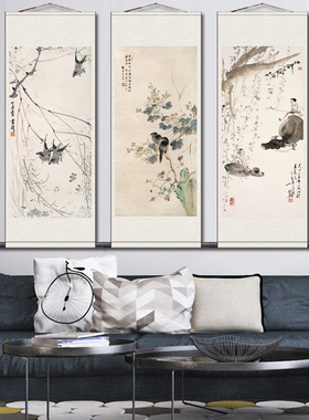 历代名家花鸟画牛图燕子挂画迎客松卷轴画绢画丝绸画高清微喷国画