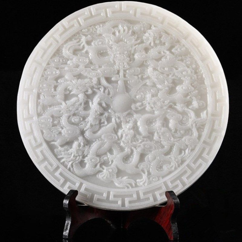 玉石白玉九龙壁戏珠九龙壁摆件平安扣和氏璧玉璧客厅玄关商务礼品