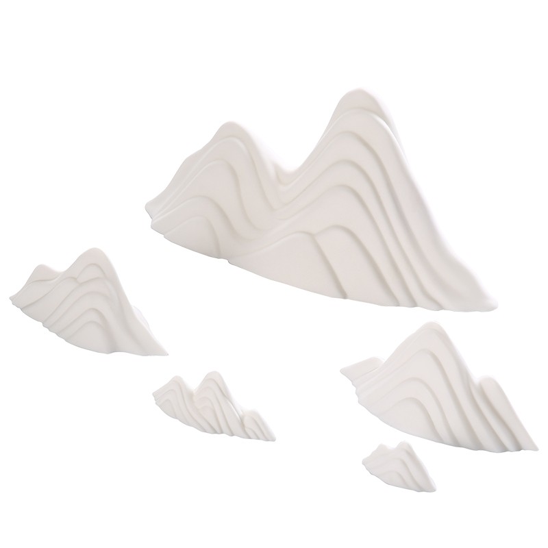 白瓷假山小摆件创意微景观造景陶瓷客厅玄关中式装饰品摆设