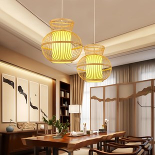 创意竹艺东南亚灯具 灯笼吊灯饭店餐厅灯竹编藤艺个性 田园风格 中式
