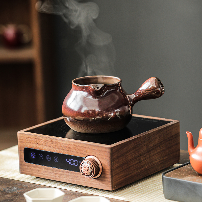 新款胡桃木煮茶器耐高温功夫玻璃提梁烧水茶壶蒸茶具黑晶炉套装