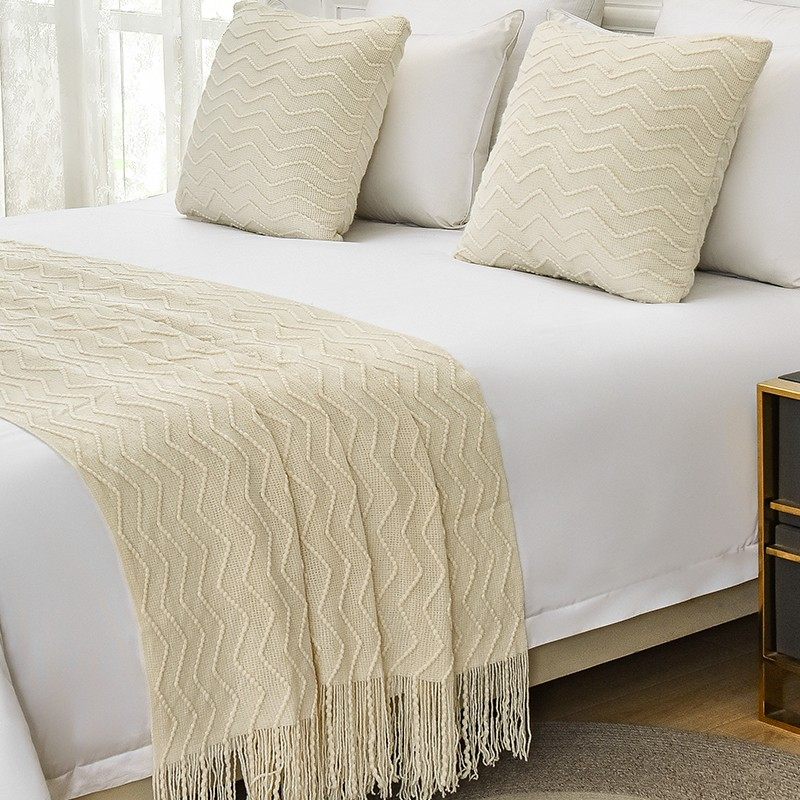 民宿床尾巾床尾装饰公寓沙发搭巾家用酒店床盖针织床尾毯宾馆床旗,床上用品,床盖,淘宝优惠券,粉丝福利购,淘宝优惠卷