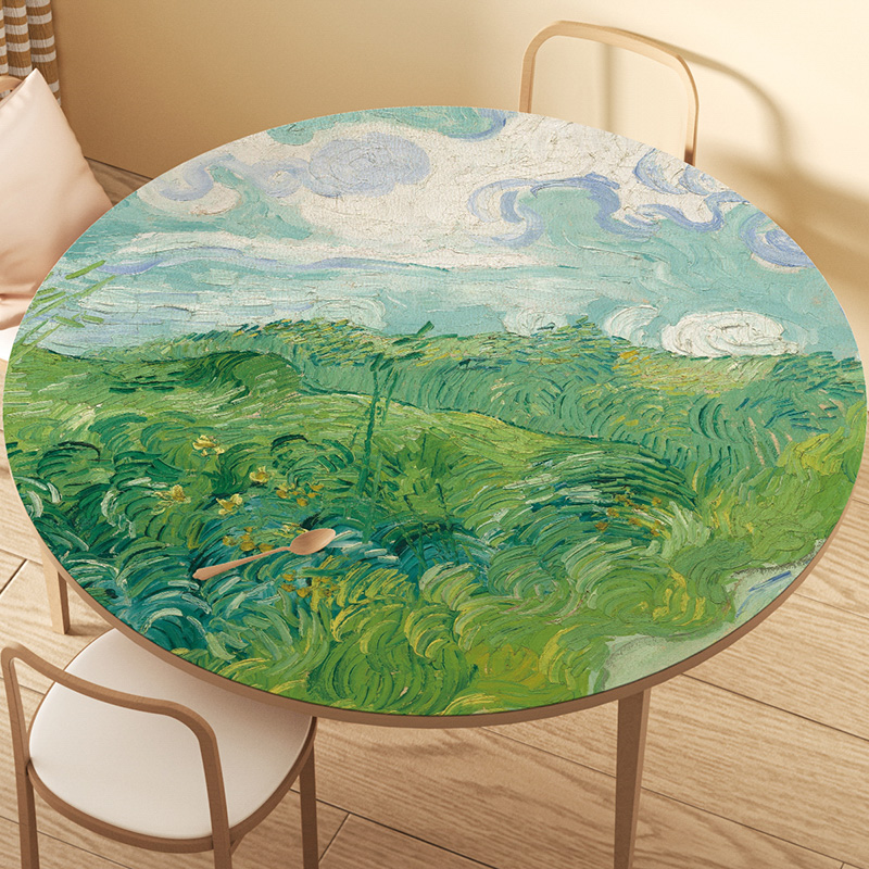 油画风圆壁纸防水防油免洗防烫圆形餐桌垫高级感隔热茶几台面垫子