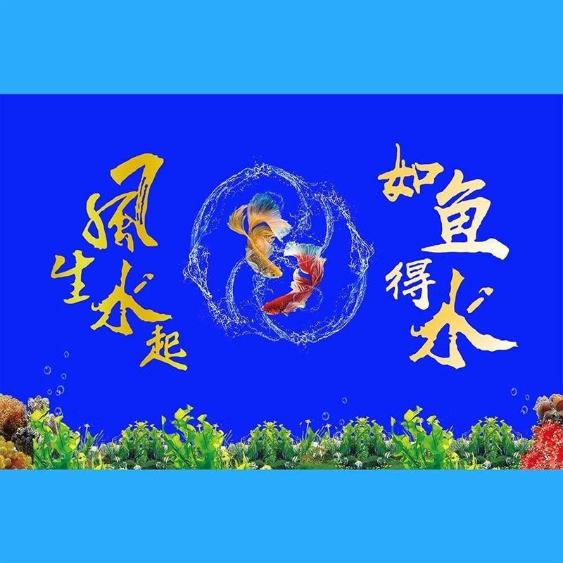 鱼缸背景贴纸风生水起双鱼壁画造景水族箱贴纸自粘装饰免胶外贴静,宠物/宠物食品及用品,底柜/落地缸,淘宝优惠券,粉丝福利购,淘宝优惠卷