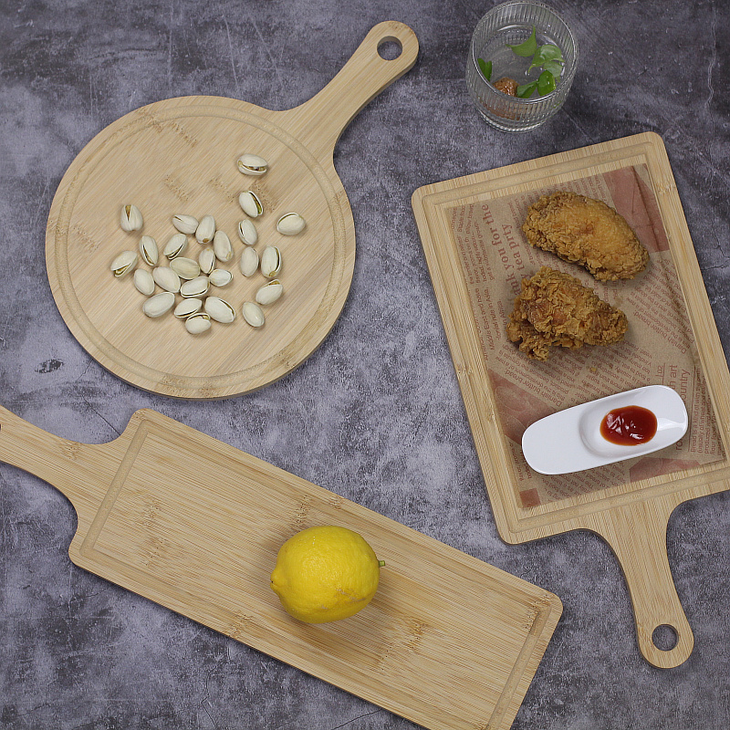 荣裕多竹木披萨托盘西餐盘牛排餐盘长方手把烘焙烧烤点心面包托盘