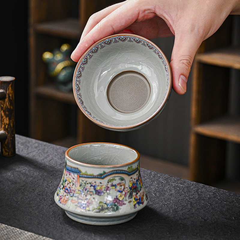 老陶泥茶漏茶滤茶叶过滤网泡茶陶瓷公道杯仿古一体滤茶器青花茶具