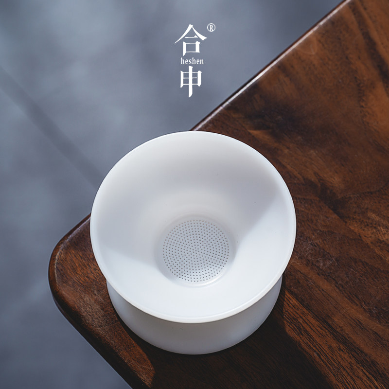 高端白瓷冰种羊脂玉茶滤茶漏陶瓷一体公道杯细孔茶叶过滤网分茶器