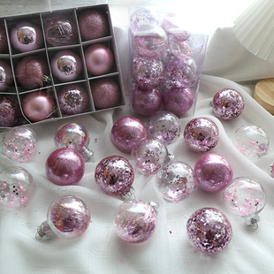 6cm耶诞球粉色吊饰幻彩商场店铺橱窗挂饰耶诞树挂件耶诞节装饰品