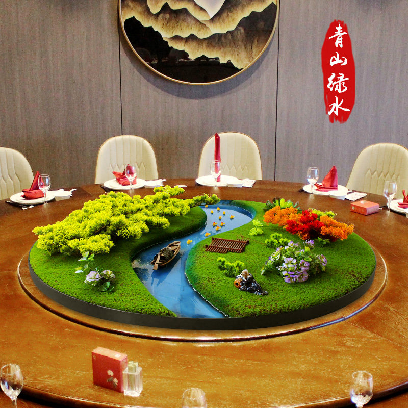 酒店大圆桌中间转盘摆花饭店中间造景摆件仿真绿植创意微景观装饰,家居饰品,餐桌花艺,淘宝优惠券,粉丝福利购,淘宝优惠卷