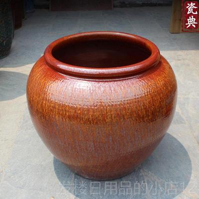 正品景镇德手工粗陶鱼缸特号水陶瓷缸50斤100斤酒缸落地干枝花大