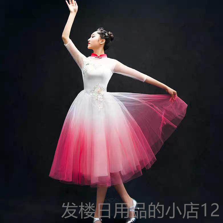 正品德艺长新款裙伴舞蓬蓬裙合唱开场舞坊中国风纱裙表服装舞台演