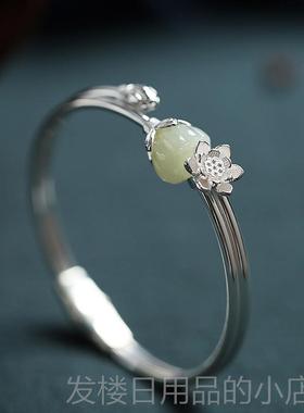 正品沉香如屑步离镯不离25银翠镶和田玉石翡复中式汉服旗袍古手镯