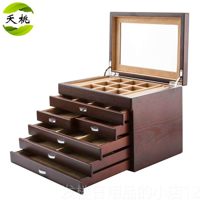 正品瑶淘（珠宝）风古风香多层首木饰中盒木制国珠宝收纳盒