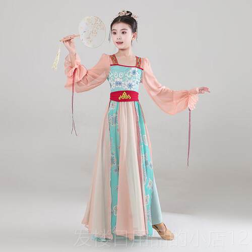 正品儿童古典女舞飘逸纱衣舞蹈国服中风功服扇子练舞汉唐童超仙演
